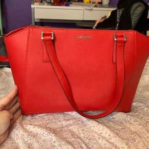Red Calvin Klein Shoulder Tote Bag